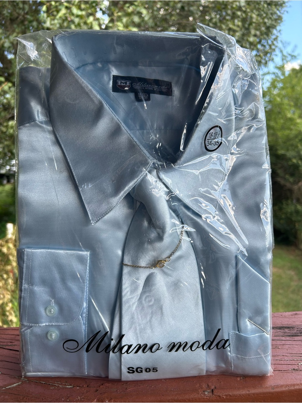 Milano Moda Light Blue Satin Dress Shirt with Matching Tie